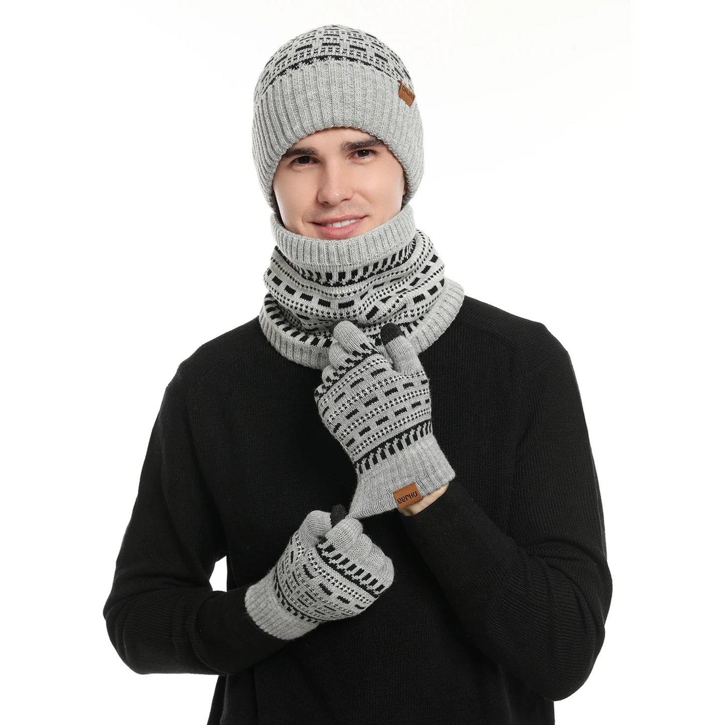 Unisex Winter Warm Set: Wool Beanie, Fleece-Lined Scarf & Touchscreen Gloves