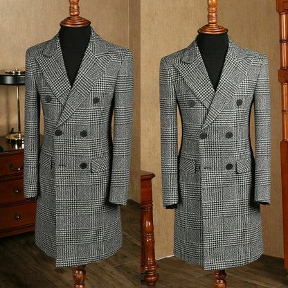 Men's Double-Breasted Houndstooth Wool Blend Blazer