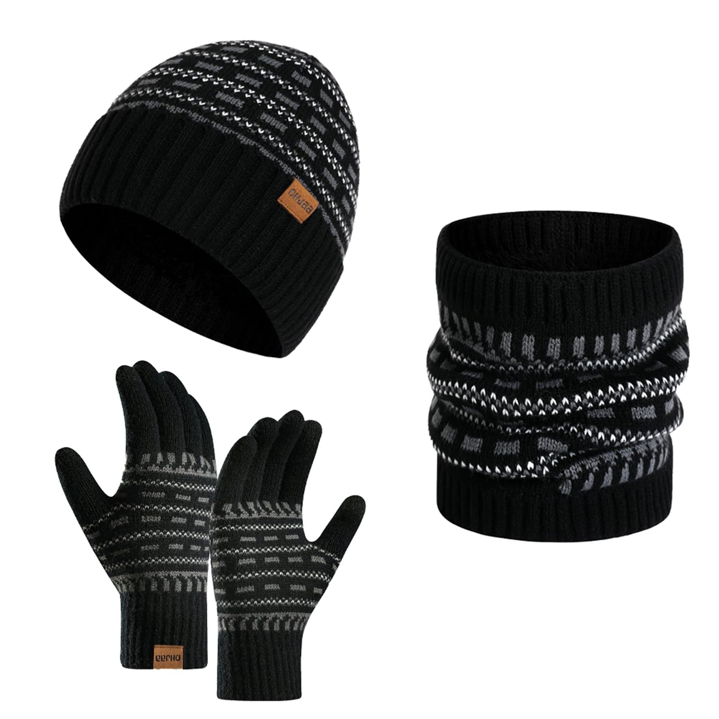 Unisex Winter Warm Set: Wool Beanie, Fleece-Lined Scarf & Touchscreen Gloves