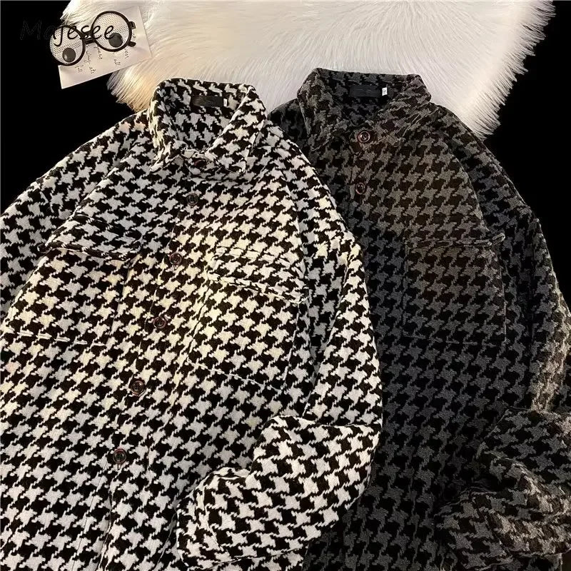 **Title:**  
Oversized Houndstooth Autumn Jacket