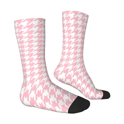 Modern Black & White Houndstooth Crew Socks for Men & Women