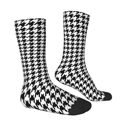 Modern Black & White Houndstooth Crew Socks for Men & Women