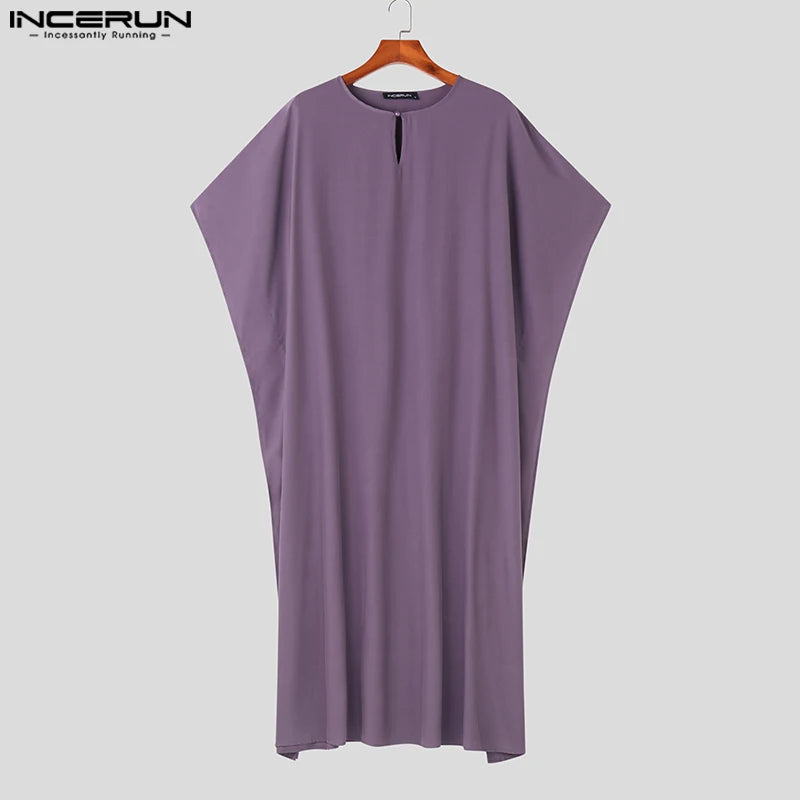 **Title:**  
Men's  Long Kaftan Robe - Solid Short Sleeve Jubba Thobe