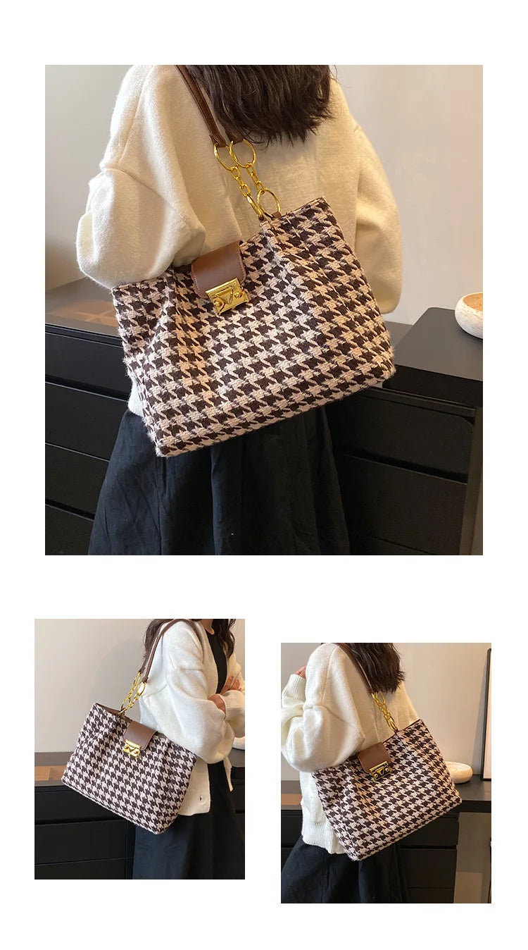 **Title:**  
Large Houndstooth Tote Bag