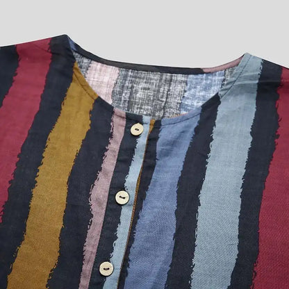 Men's Long Sleeve Striped Kaftan Robe | Lightweight Broadcloth