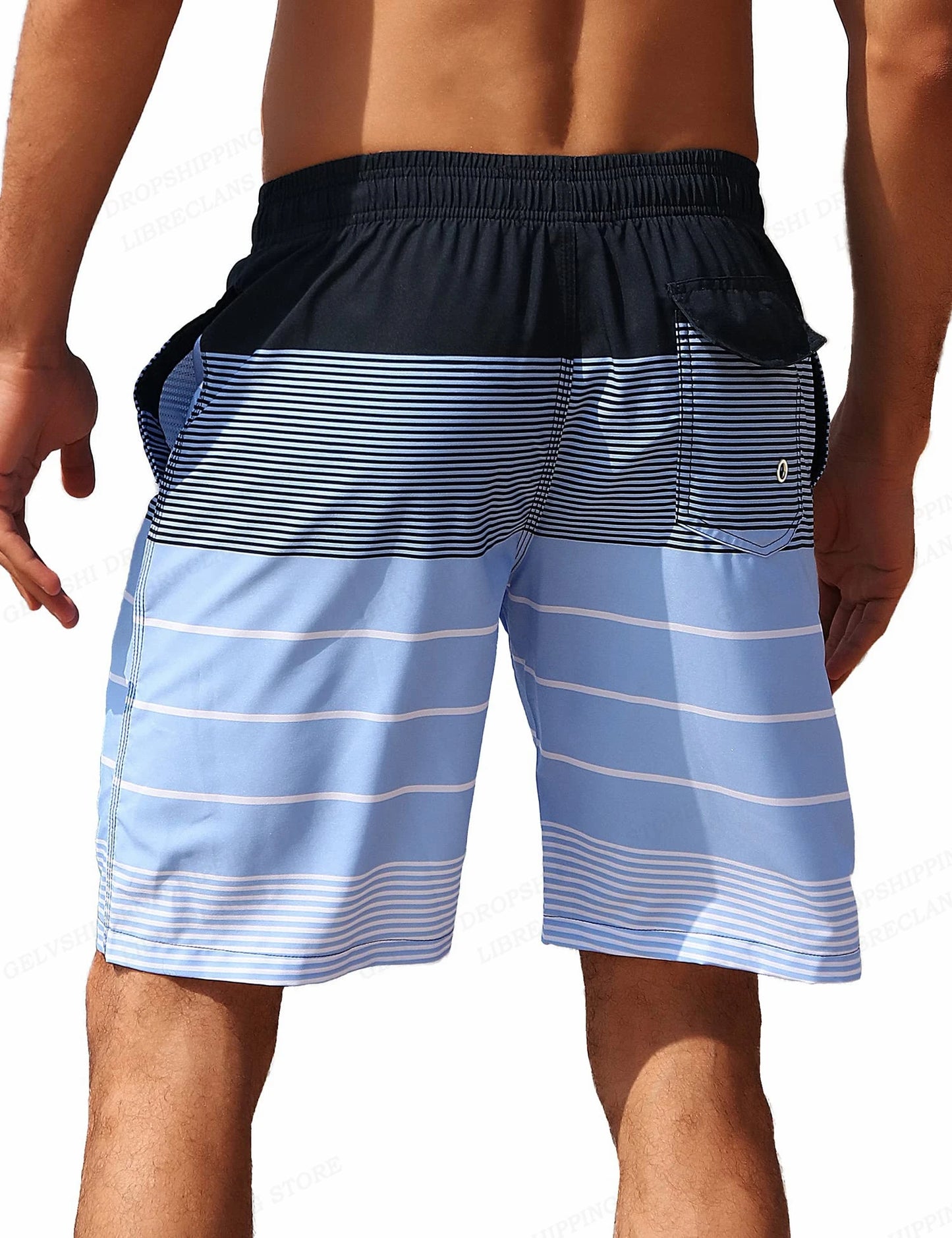 **Title:**  
Men's Striped Beach Shorts - Fashion Swimwear & Fitness Trunks